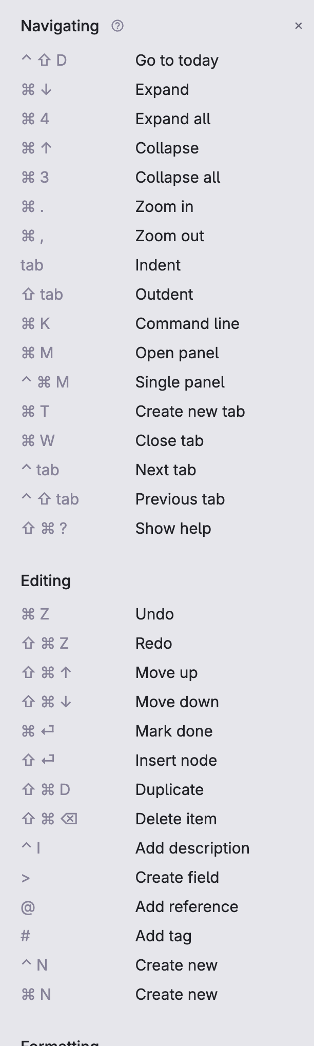 Tana shortcuts menu.png