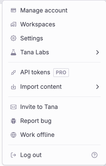 Tana settings menu popup.png